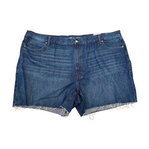 Old Navy High Rise Slouchy Straight Blue Denim Shorts Distressed Frayed Size 28
